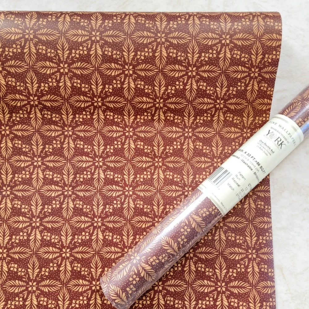 Wallpaper Red & Beige Floral Leaf Geometric country lodge